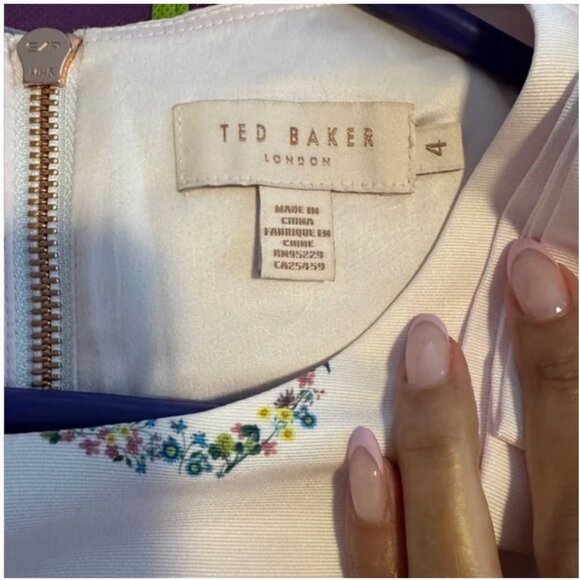 ted baker zowey unity floral bow skater dress pink size 4 nwot - Picture 5 of 7